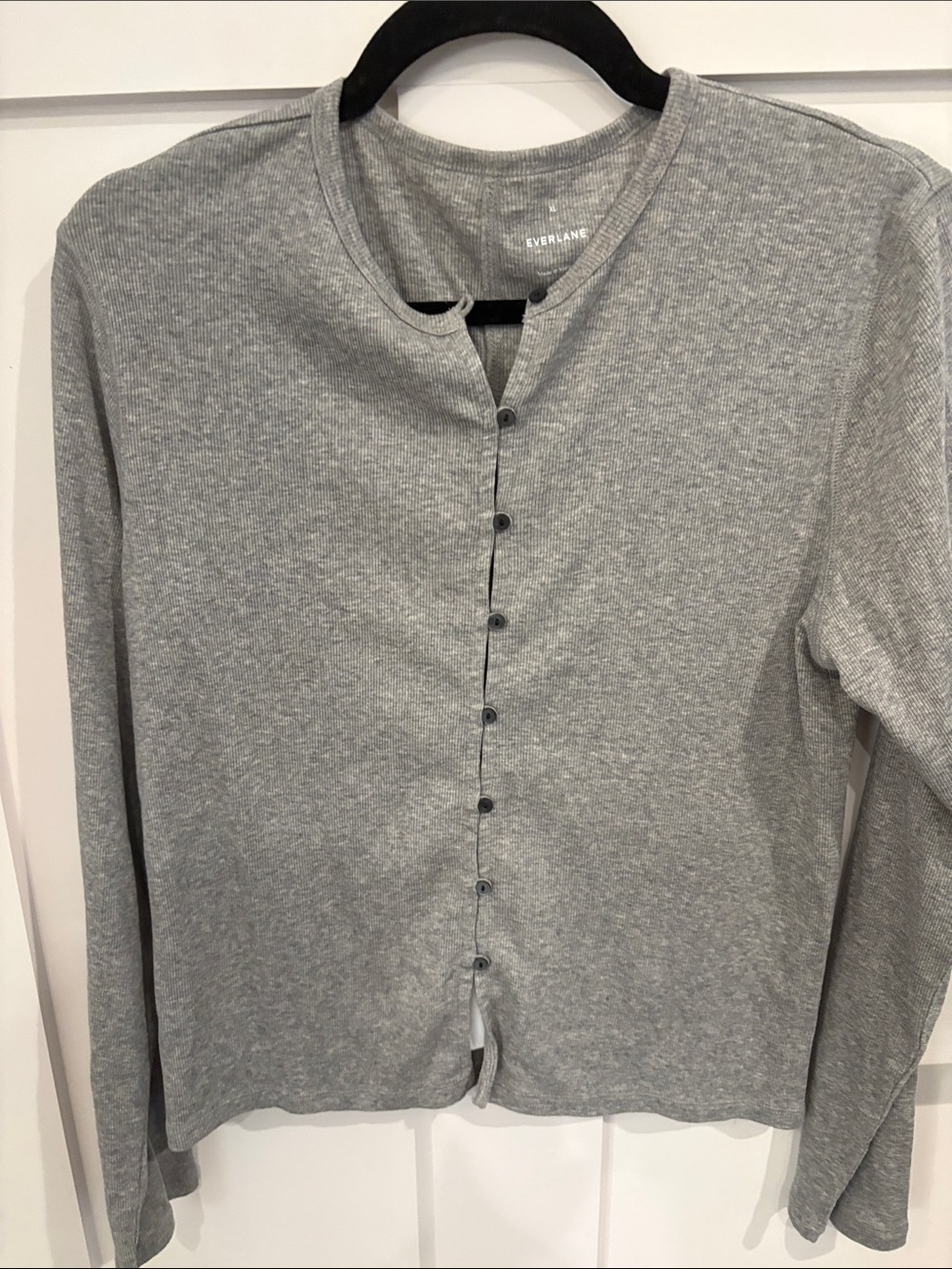 Everlane Gray Ribbed Button-Up Top